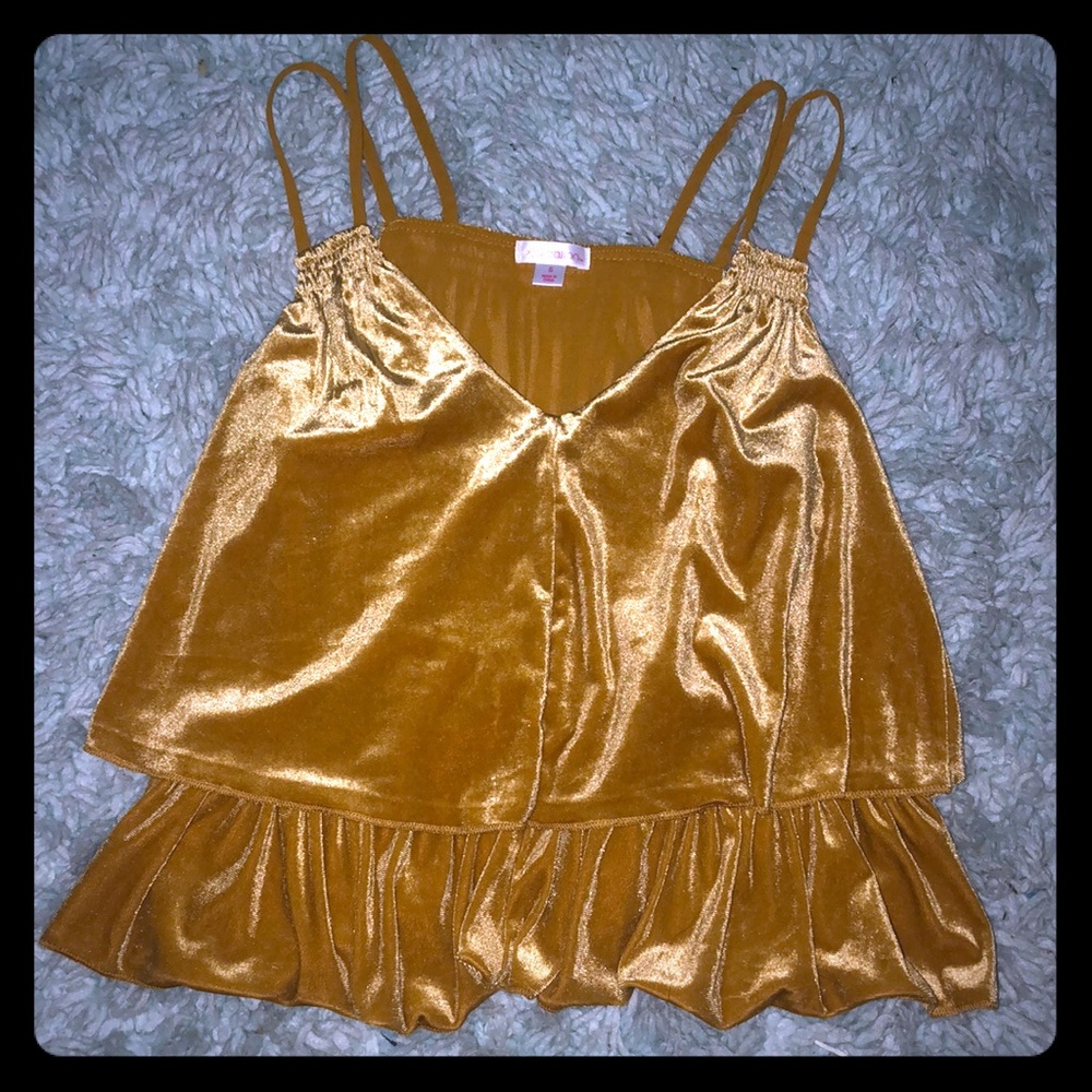 yellow tank crop top, furry material